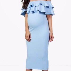 Maternity Ruffle Off The Shoulder Midi Dress